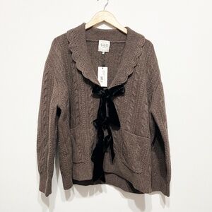 NEW Sea New York Mariella Wool Blend Silk Trim Knit Long Sleeve Cardigan Moss XL